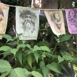 pagan prayer flags in garden